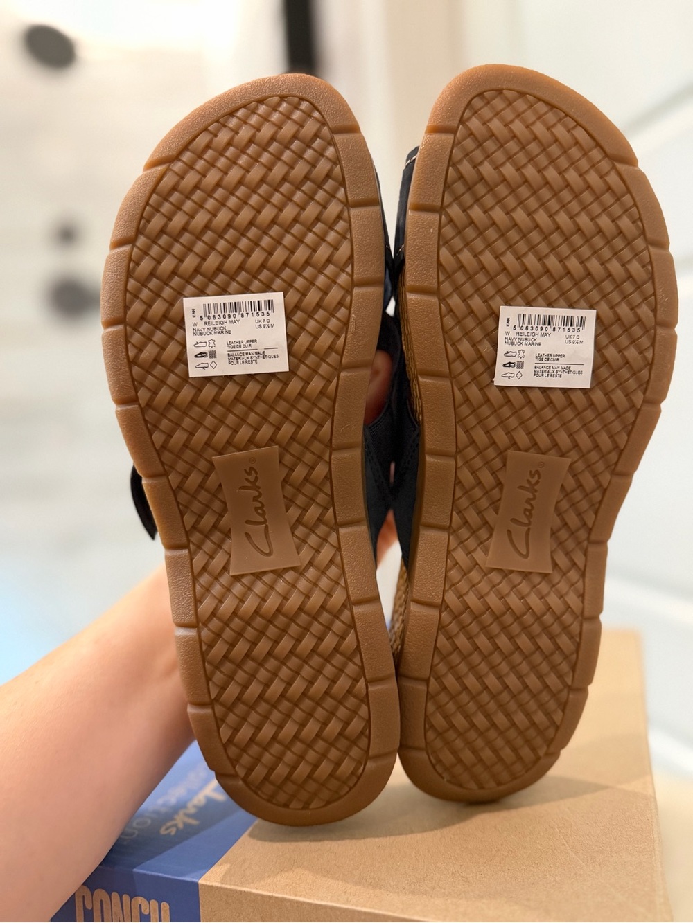 Clarks Women’s Navy Leather Cross-Band Slide Sandals with Buckle - Picture 4 of 5